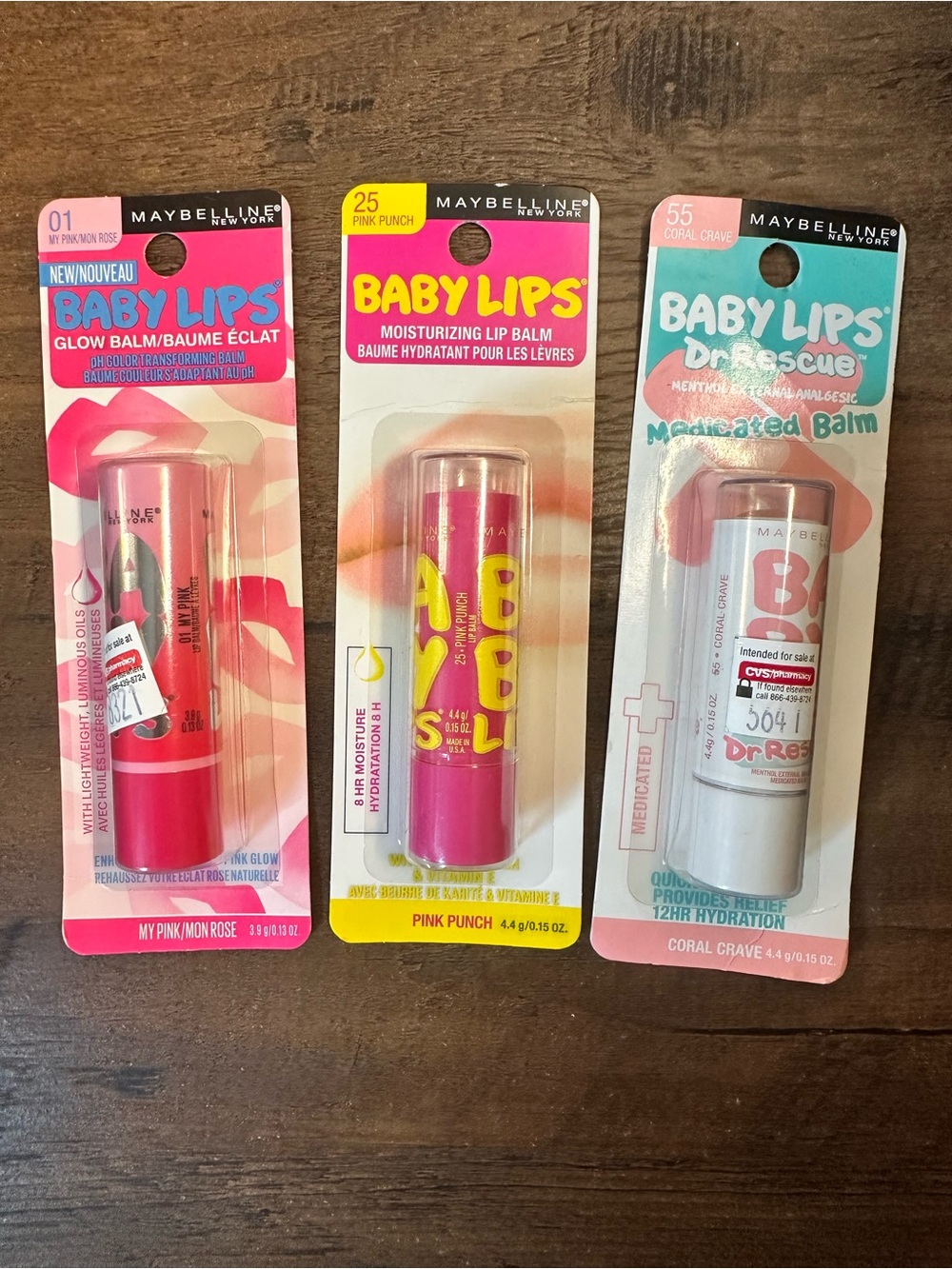 Maybelline Baby Lips 3 Pc Moisturizing Lip Balm Pink Punch, Coral Crave, My Pink
